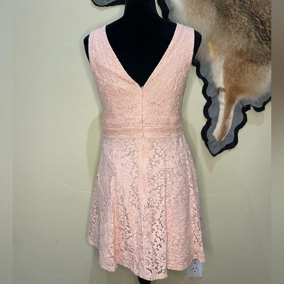 Francesca Lace Sleeveless Dress Fit and Flare V Neck Peach Medium - Picture 2 of 3